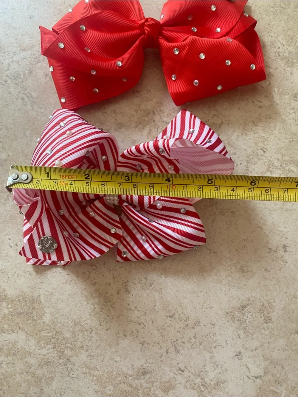Bundle of 3 Red, Black & Red White Strip Girls Hairbows 2 Large 1 Medium